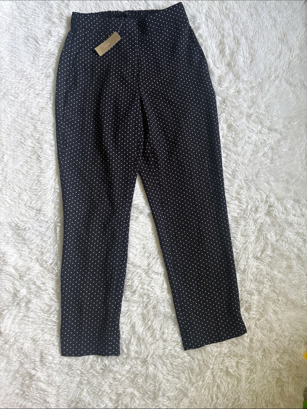 NWT J. Crew Navy Blue And White Geometric Print Cropped Pants In Size 2